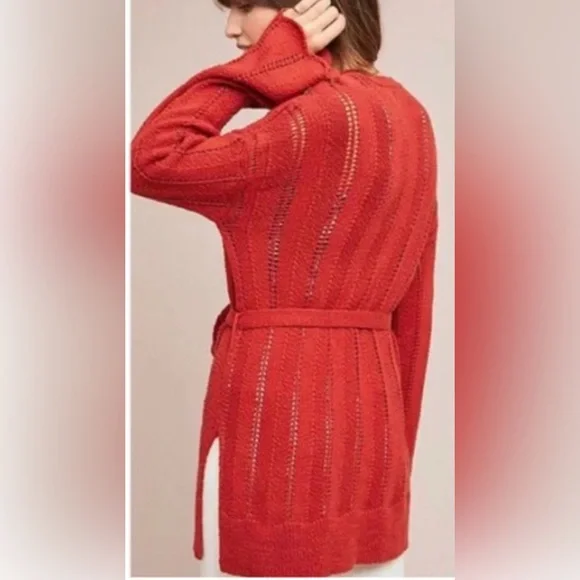 Anthro Meadow Rue Pointelle Chunky Knit Cardigan Sweater, Rust colored, Small - Picture 3 of 10